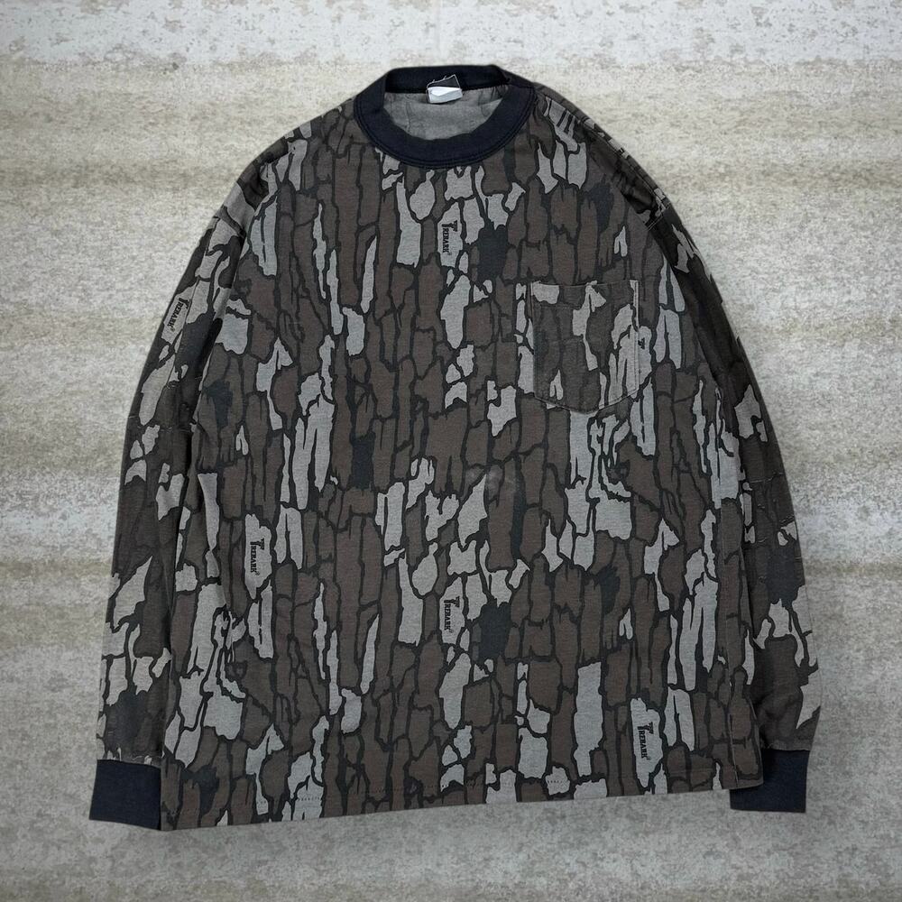 Vintage 90s Rebark Hunting Camo Shirt Mens L Woodland Cotton Long Sleeve